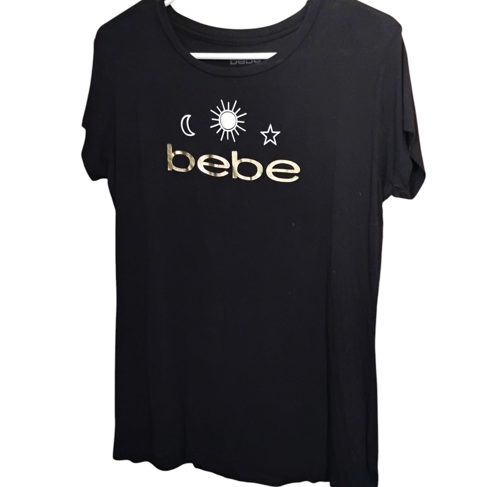 Bebe Black Tee with Celestial Design